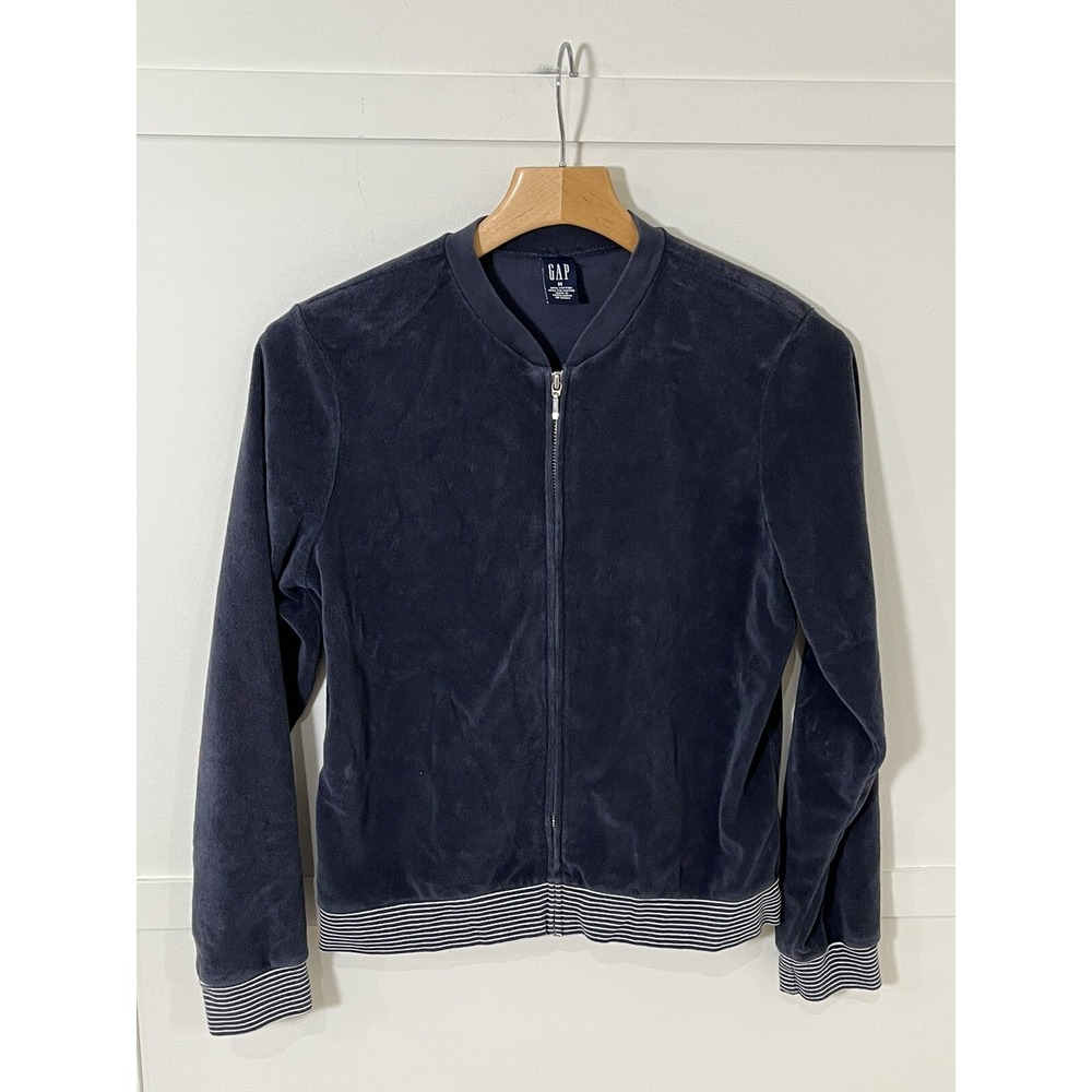 Vtg Gap Terry Cloth Track Jacket Sz Medium Womens Navy Full Zip Y2K